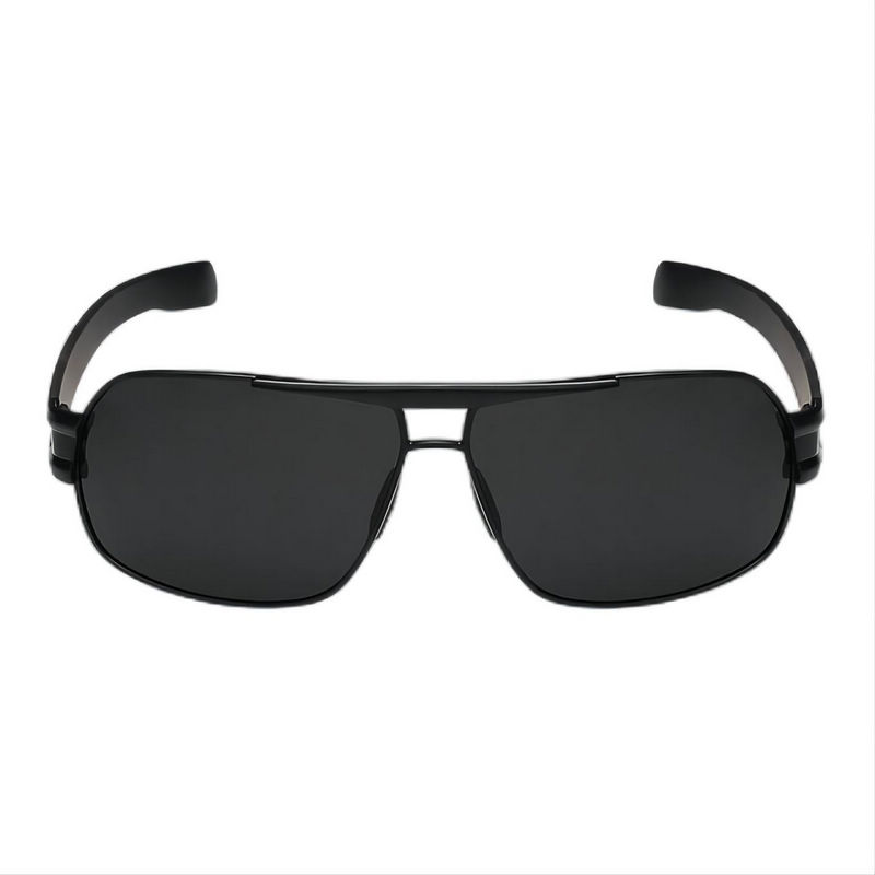 Polarized Square Pilot Driving Sunglasses Black Metal Frame Grey Lens