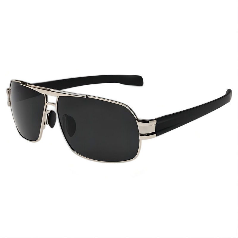 Polarized Square Pilot Driving Sunglasses Silver-Tone Metal Frame Coated Lens
