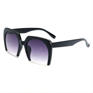 Polished Black Half-Rim Cutaway Square Sunglasses Gradient Lens For Women