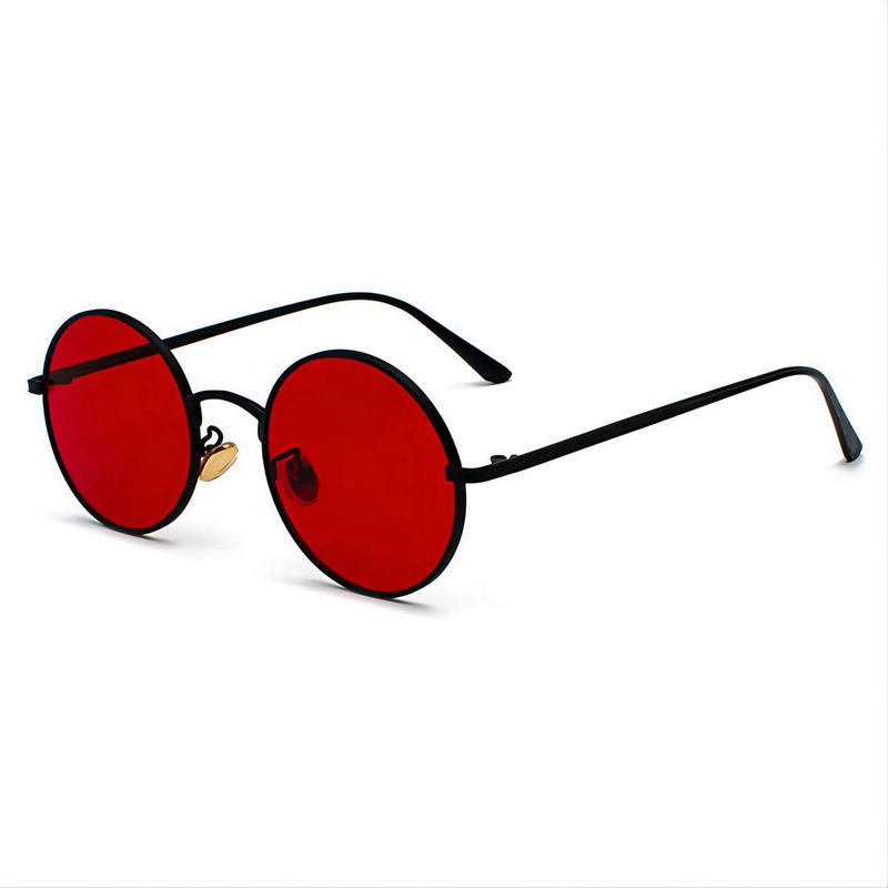 Punk Retro Metal Round-Frame Circular Sunglasses Black/Red