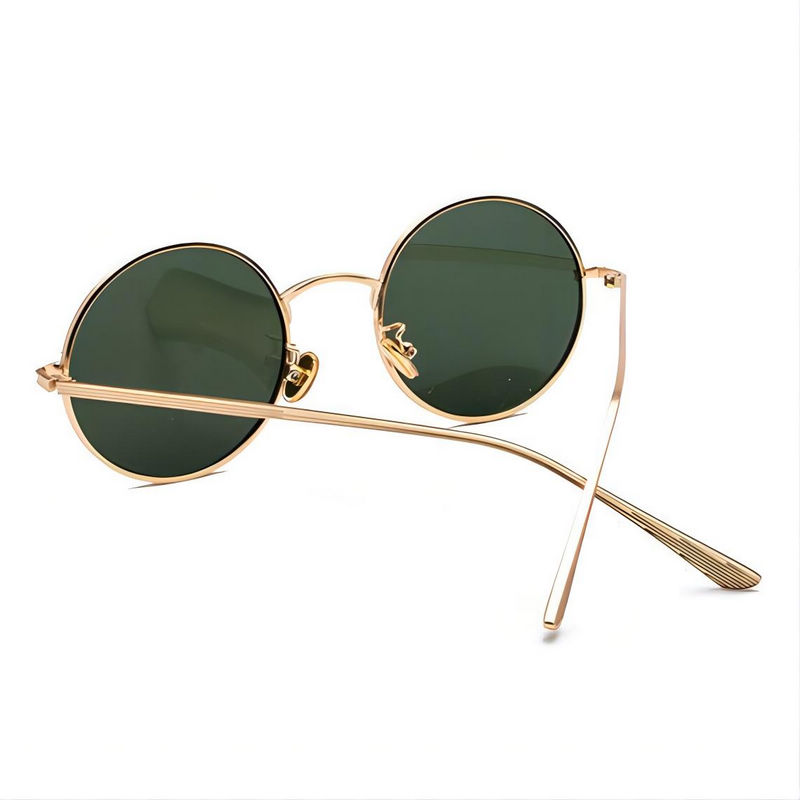 Punk Retro Metal Round-Shaped Circular Sunglasses Gold Frame Green Lens