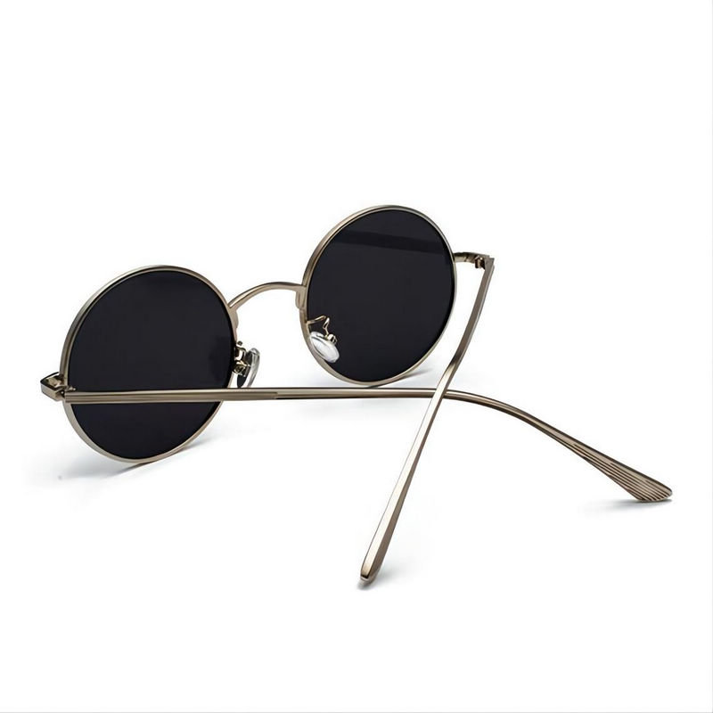 Punk Retro Metal Round-Shaped Circular Sunglasses Silver Frame Grey Lens