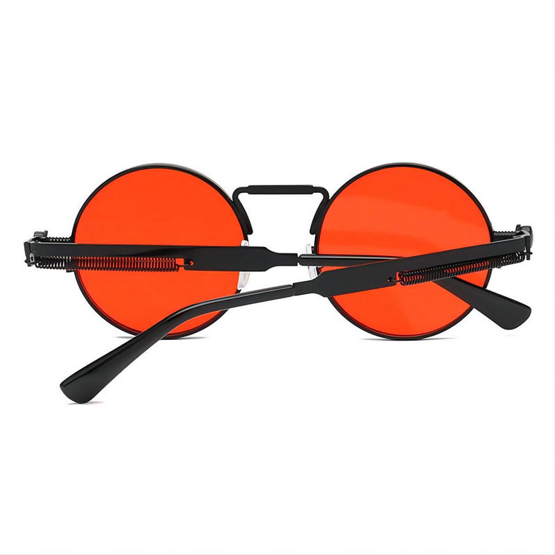 Red Retro Steampunk Round Sunglasses Spring Metal Temples