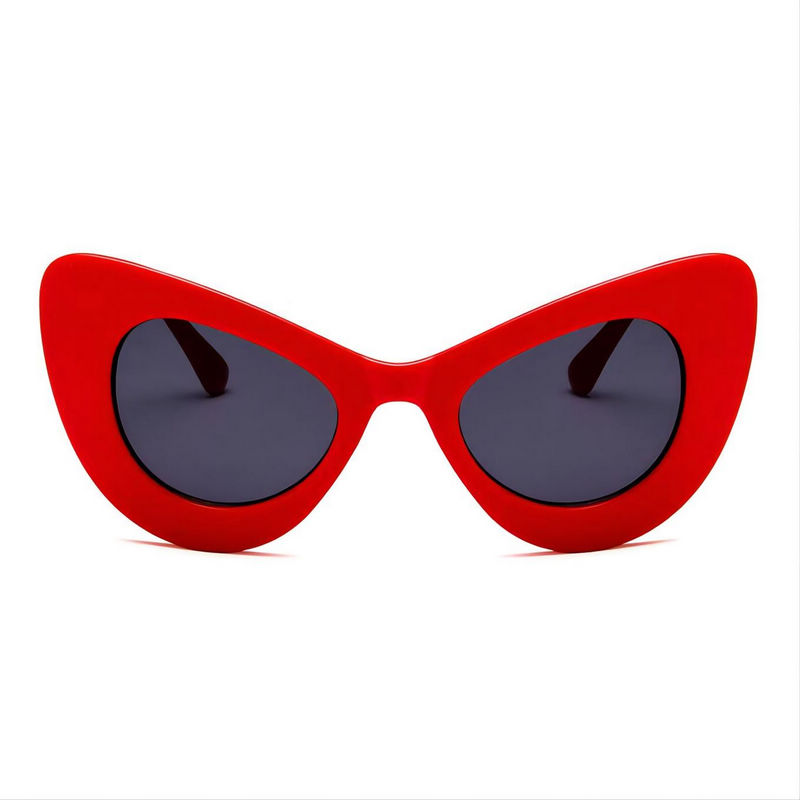 Retro Oversized Cat Eye Sunglasses Red Acetate Frame Grey Lens For Women