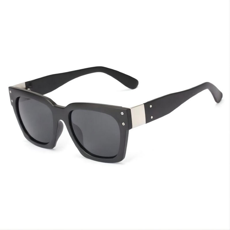 Retro Square Celebrity Sunglasses Matte Black Acetate Frame Grey Lens