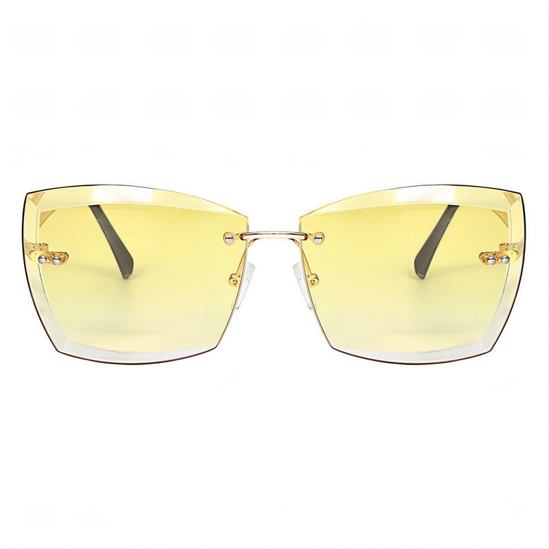 Rimless Trimming Oversized Square Sunglasses Gold-Tone Arms Transparent Yellow Lens