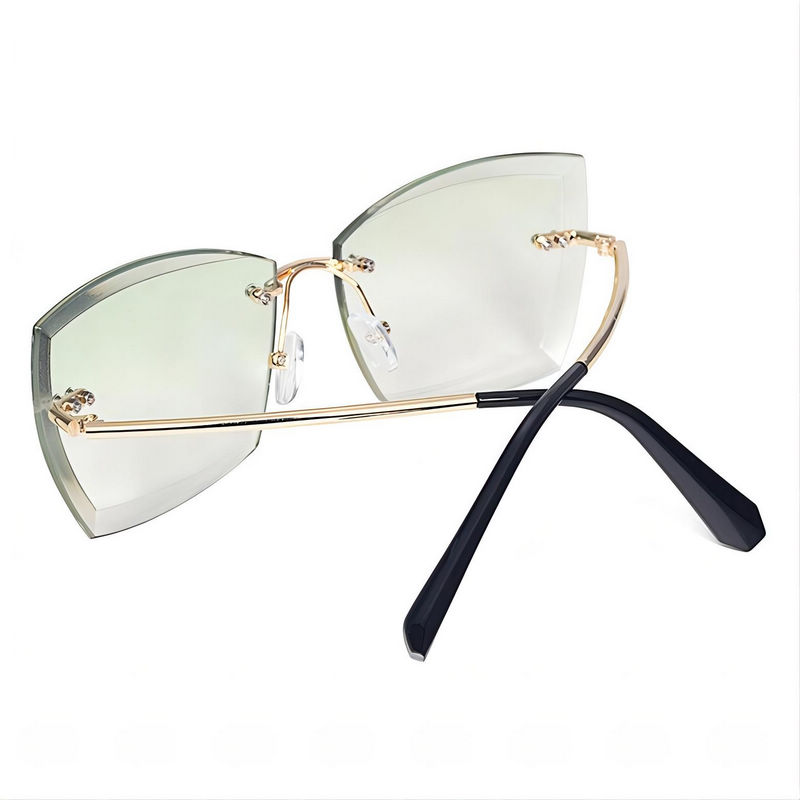 Rimless Trimming Oversized Square Sunglasses Gold-Tone/Transparent Green