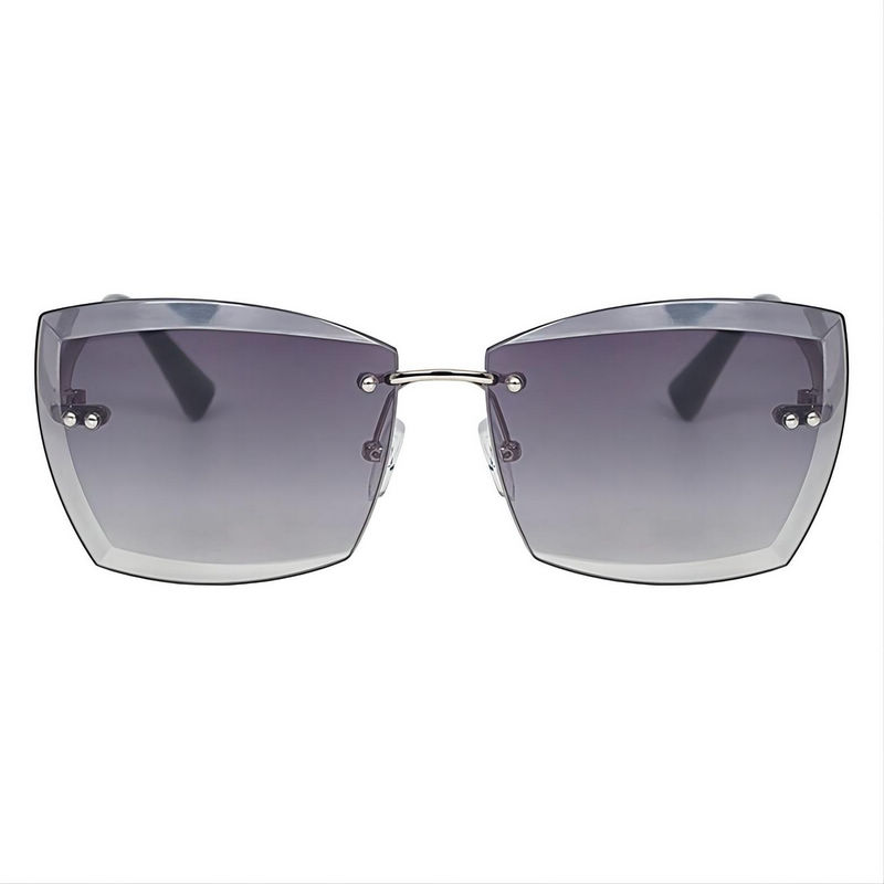 Rimless Trimming Oversized Square Sunglasses Silver-Tone Arms Transparent Grey Lens