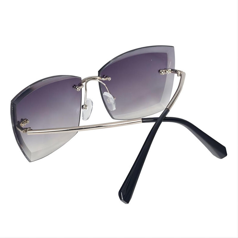 Rimless Trimming Oversized Square Sunglasses Silver-Tone/Transparent Grey