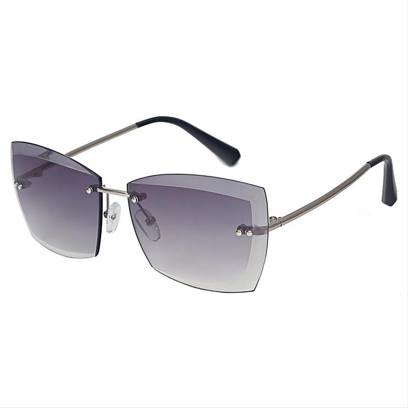 Rimless Trimming Oversized Square Sunglasses Transparent Grey Lens