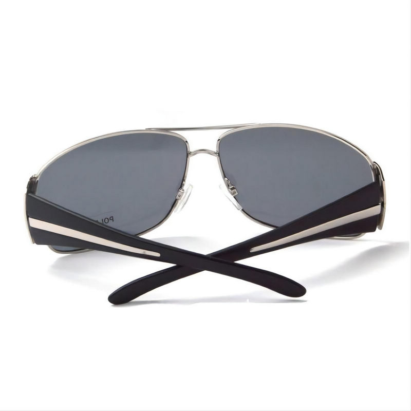 Silver-Tone Metal Pilot Sunglasses Polarized Gray Lens Acetate Arms