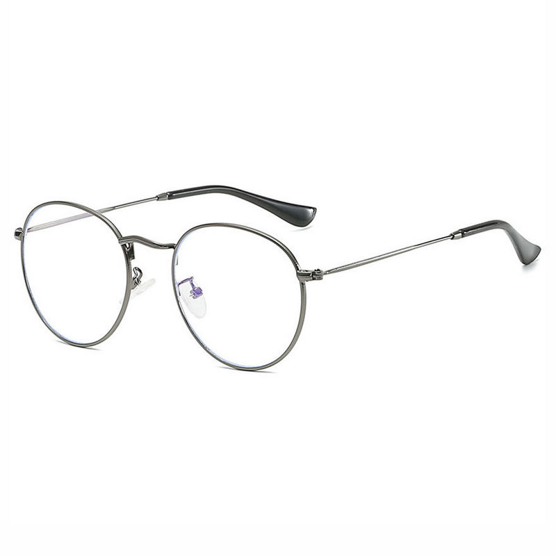 Slim Round-Wire Metal Frame Plain Glasses Gun Grey/Clear