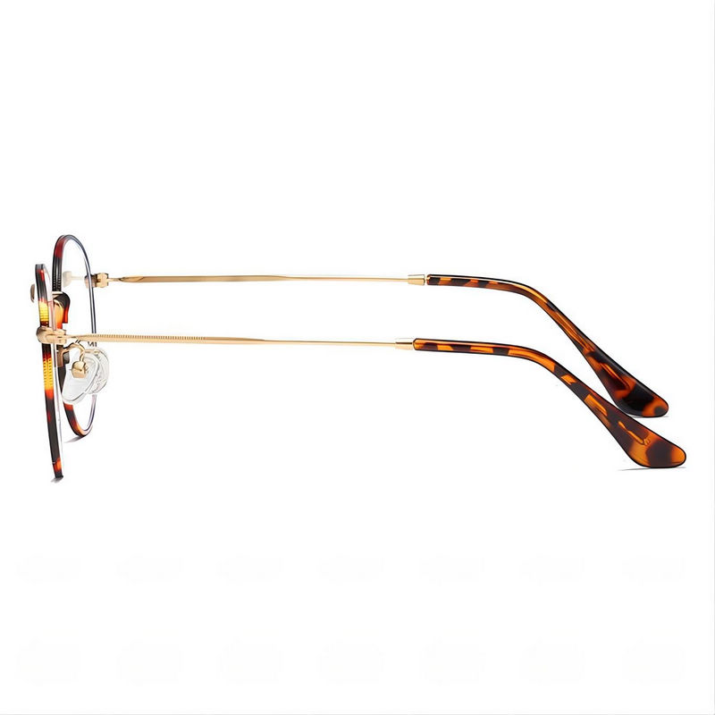 Slim Round-Wire Metal Frame Plain Glasses Tortoise Brown/Gold-Tone