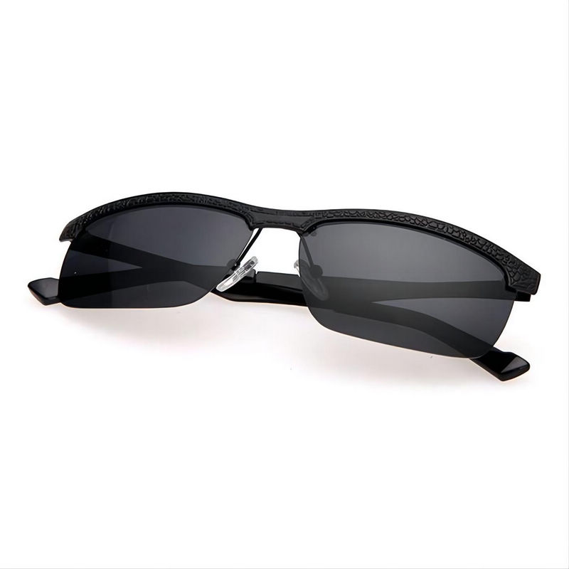 Snakeskin Metal Half-Frame Sunglasses Black/Polarized Gray