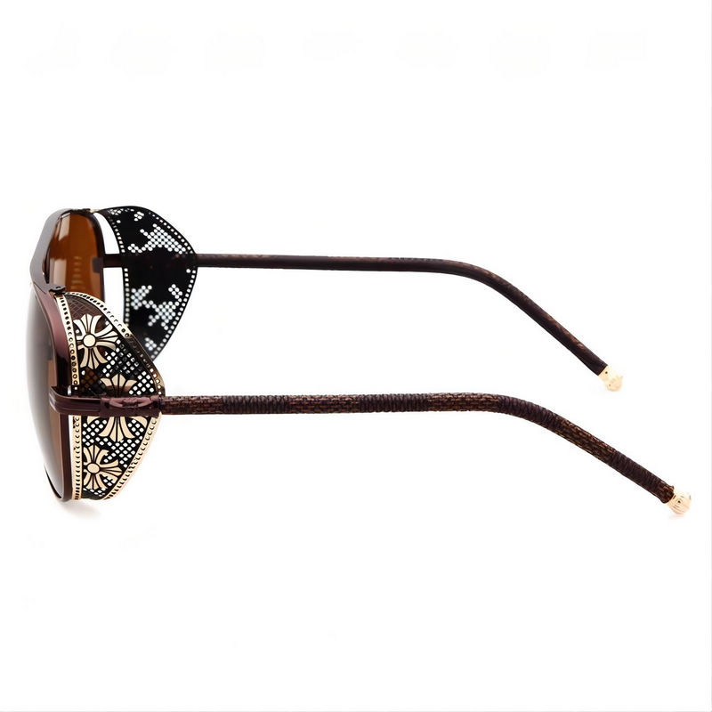 Steampunk Side-Shield Pilot Sunglasses Metallic Frame Bronze/Brown