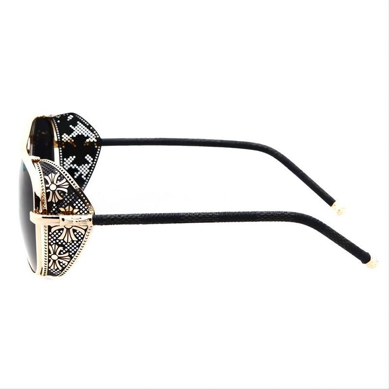 Steampunk Side-Shield Pilot Sunglasses Metallic Frame Gold-Tone/Grey