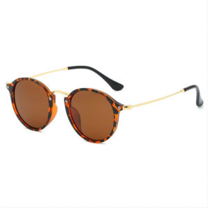 Tortoise Brown Acetate & Metal Round-Frame Polarized Sunglasses