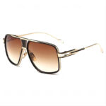 Vintage Flat-Top Square Pilot Sunglasses Gold-Tone Frame Gradient Brown Lens