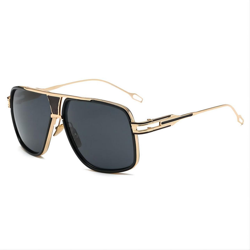 Vintage Flat-Top Square Pilot Sunglasses Gold-Tone Frame Grey Lens