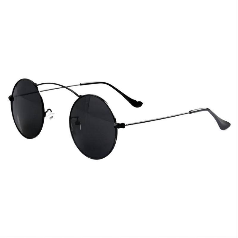 Vintage Punk Metal Brow-Bar Round Sunglasses Black Frame Grey Lens