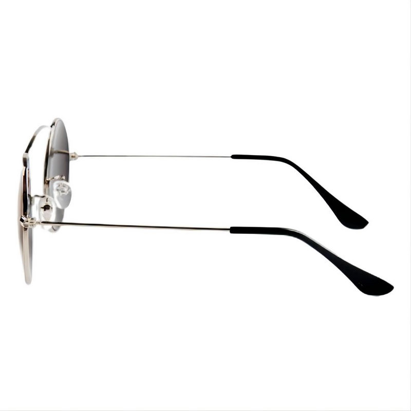 Vintage Punk Metal Brow-Bar Round Sunglasses Silver Frame Mirror Blue Lens