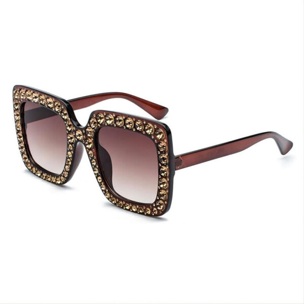 Bling Diamond-Embellished Oversized Square Sunglasses Brown