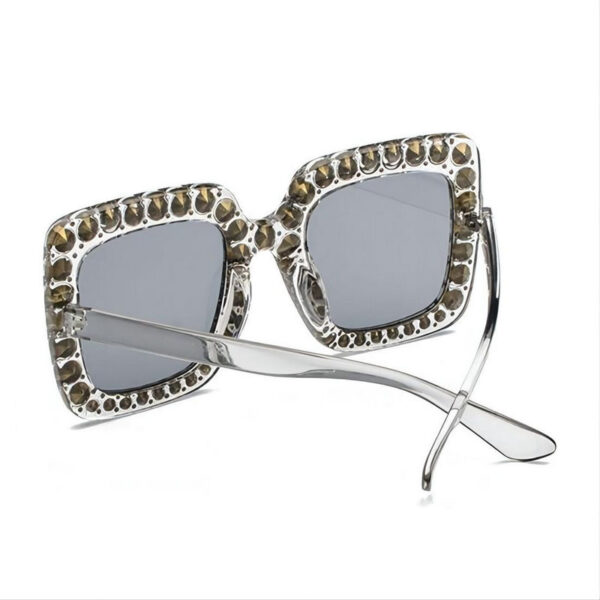 Bling Diamond-Embellished Oversized Square Sunglasses Transparent Grey/Gray