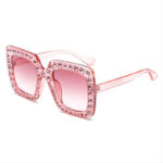 Bling Diamond-Embellished Oversized Square Sunglasses Transparent Pink