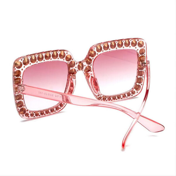 Bling Diamond-Embellished Oversized Square Sunglasses Transparent Pink/Gradient Red