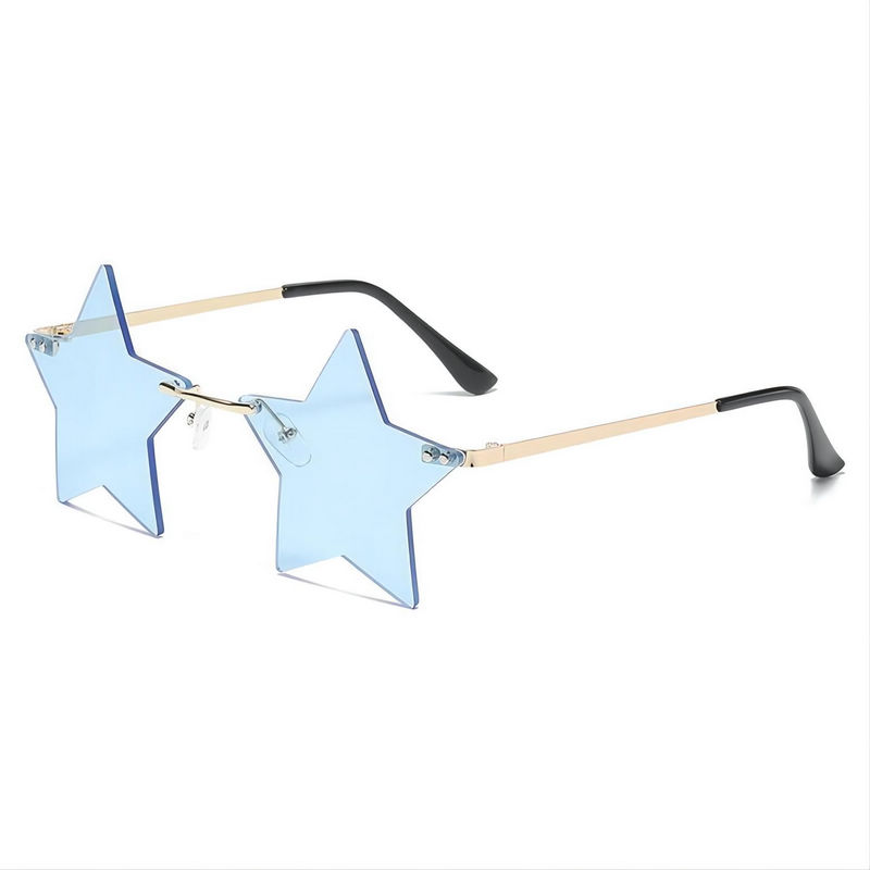Blue Funny Rimless Star Shaped Sunglasses