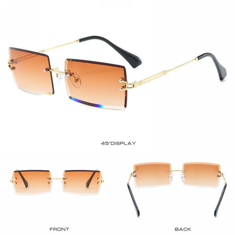 Classic Square Rimless Sunglasses Gold-Tone/Gradient Brown