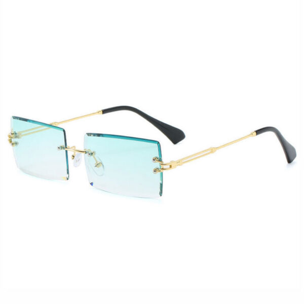 Classic Square Rimless Sunglasses Gold-Tone Temples Gradient Green Lens