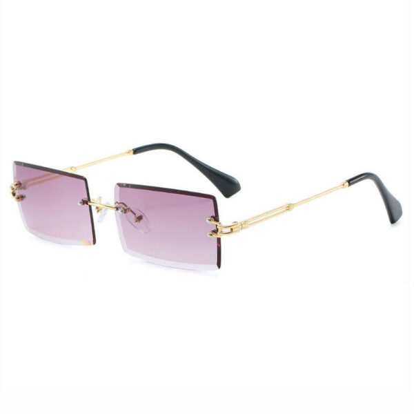 Classic Square Rimless Sunglasses Gold-Tone Temples Gradient Grey Lens