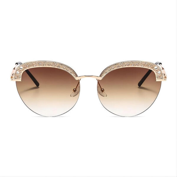 Crystal-Embellished Half-Rim Cat-Eye Sunglasses Gold Frame Brown Lens