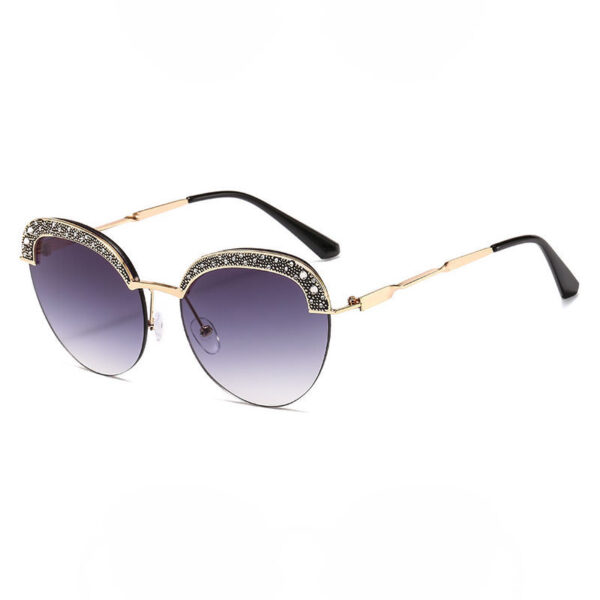 Crystal-Embellished Half-Rim Cat-Eye Sunglasses Gold-Tone Black Frame