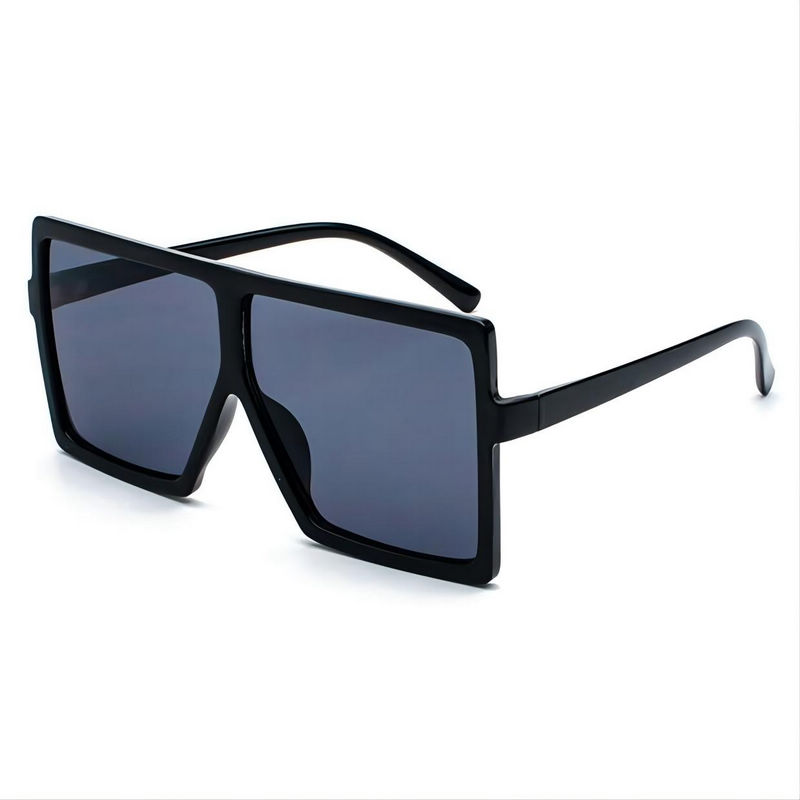 Flat Top Oversized Sunglasses Shiny Black Acetate Frame