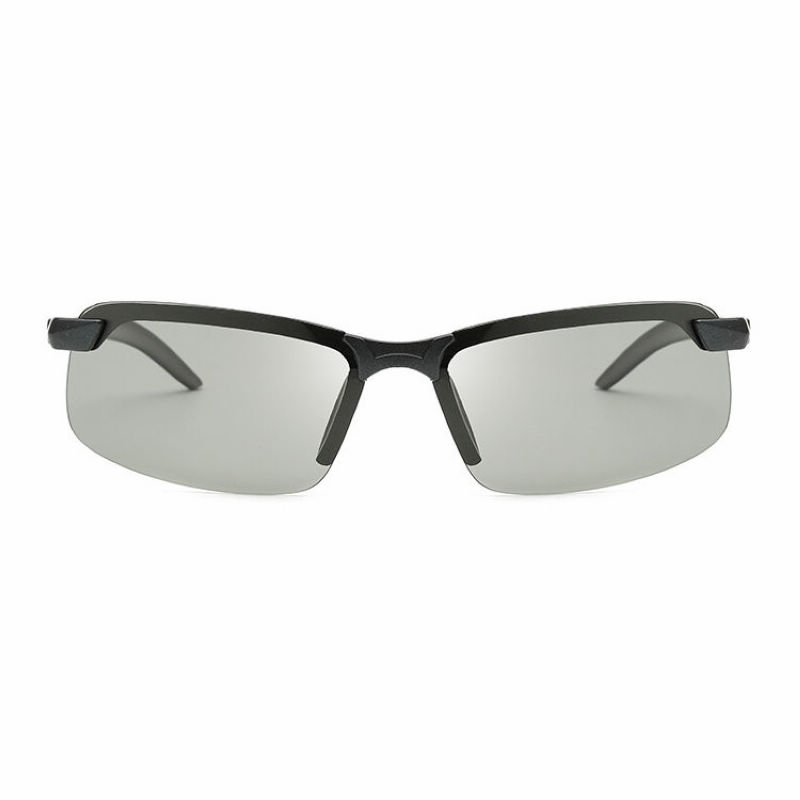 Frameless Polarized Photochromic Sunglasses Gun Grey Arms/Light-Adaptive Lens