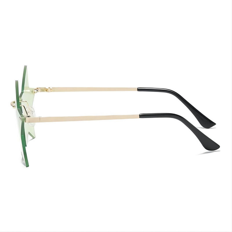 Funny Rimless Star Shaped Sunglasses Gold-Tone Arms Green Lens
