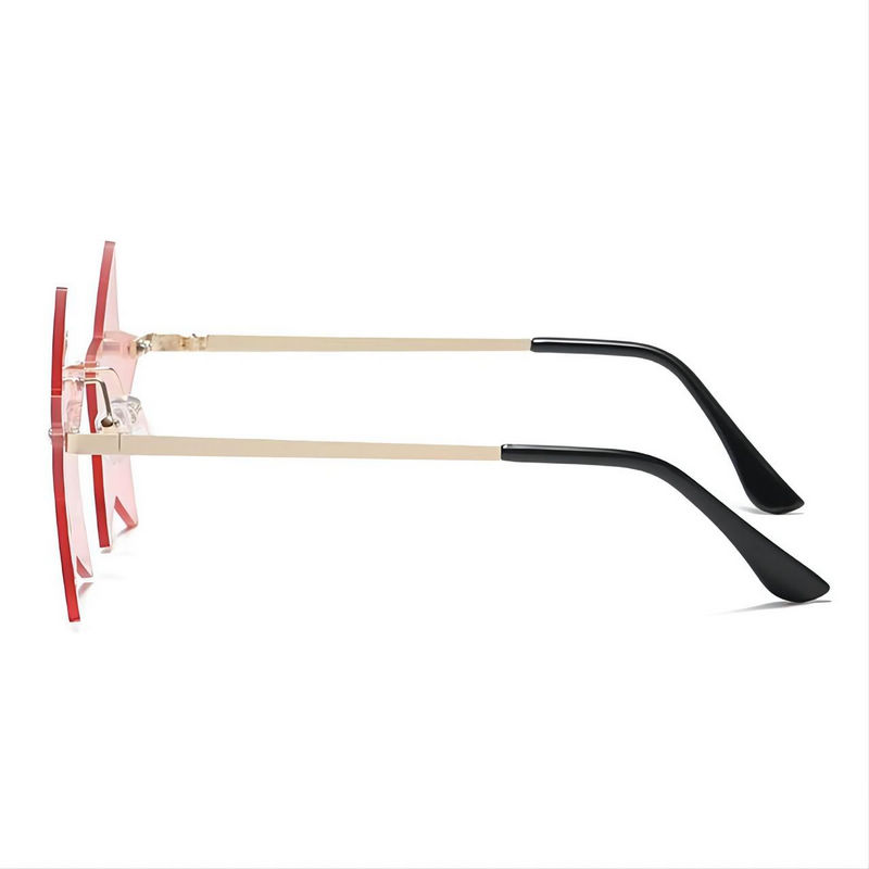 Funny Rimless Star Shaped Sunglasses Gold-Tone Arms Pink Lens