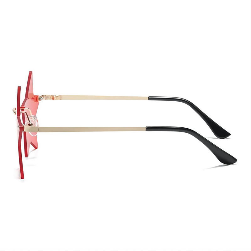 Funny Rimless Star Shaped Sunglasses Gold-Tone Arms Red Lens