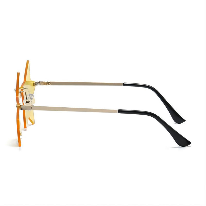 Funny Rimless Star Shaped Sunglasses Gold-Tone Arms Yellow Lens