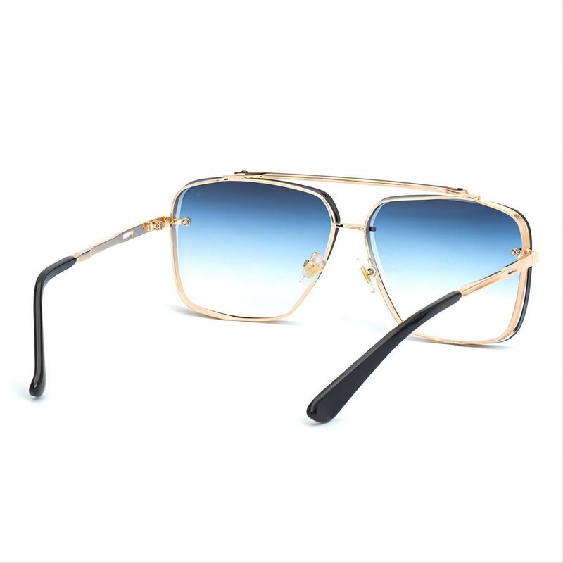Gradient Blue Square Pilot Sunglasses Metal Double-Bridge