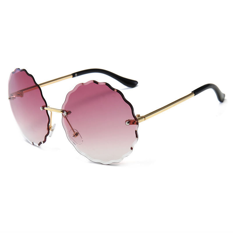 Gradient Purple Frameless Scalloped Sunglasses Round-Shape