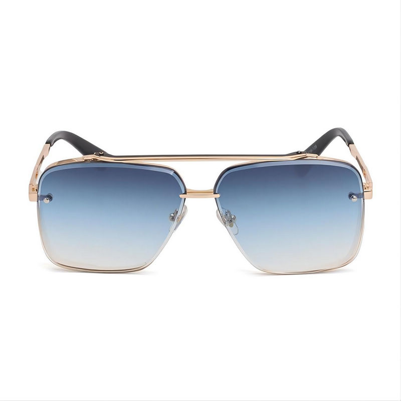 Gradient Square Pilot Sunglasses Metal Double-Bridge Gold Frame Blue Lens