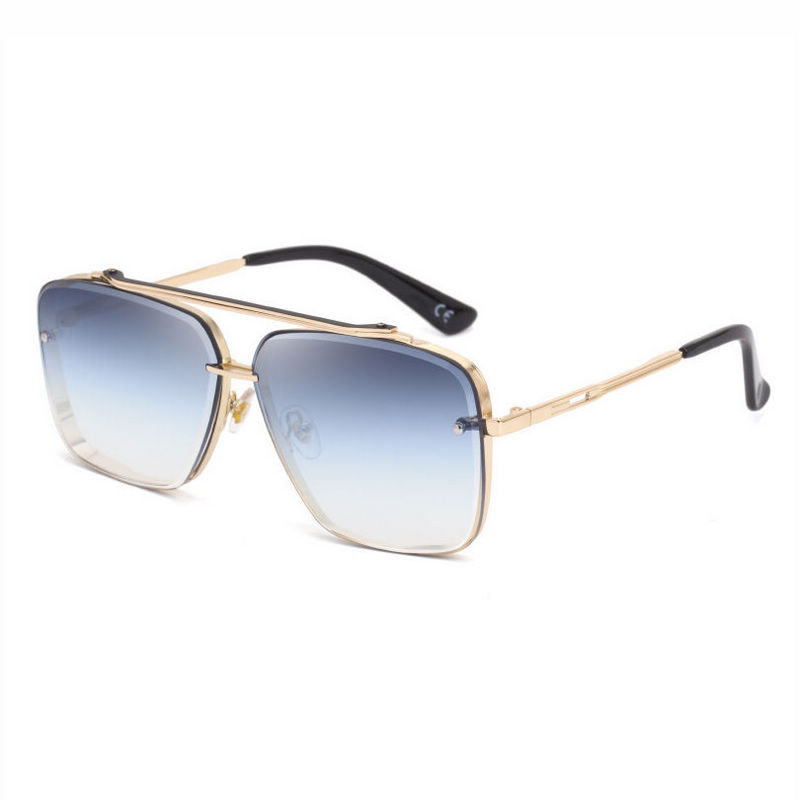Gradient Square Pilot Sunglasses Metal Double-Bridge Gold-Tone/Blue