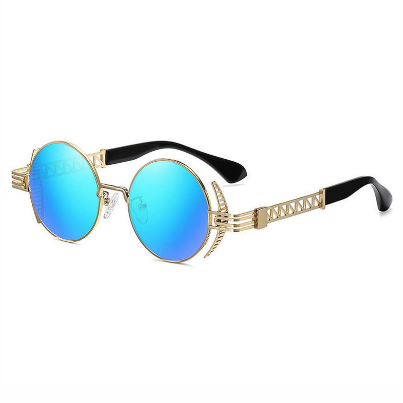 John Lennon Steampunk Round Metal Sunglasses Gold-Tone/Mirror Blue