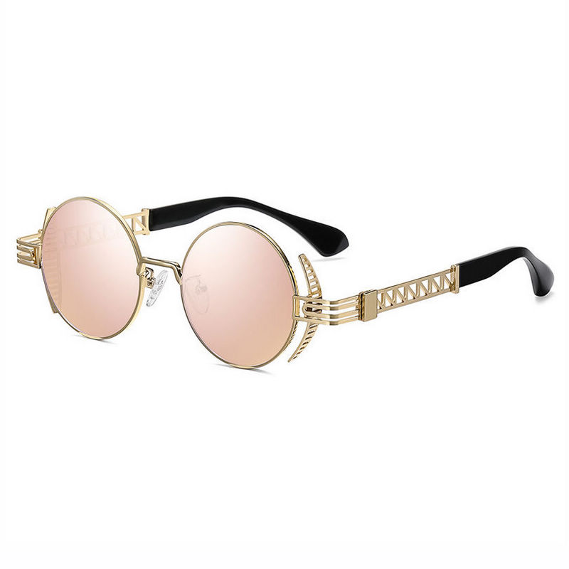 John Lennon Steampunk Round Metal Sunglasses Gold-Tone/Mirror Pink