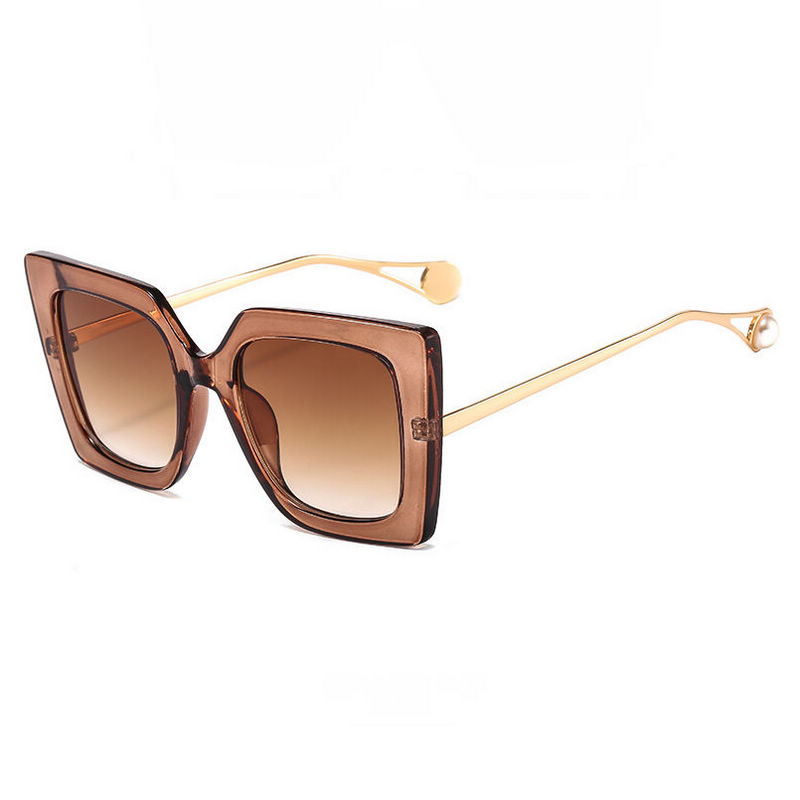 Large Square Women's Sunglasses with Pearl Effect Detail Brown/Brown