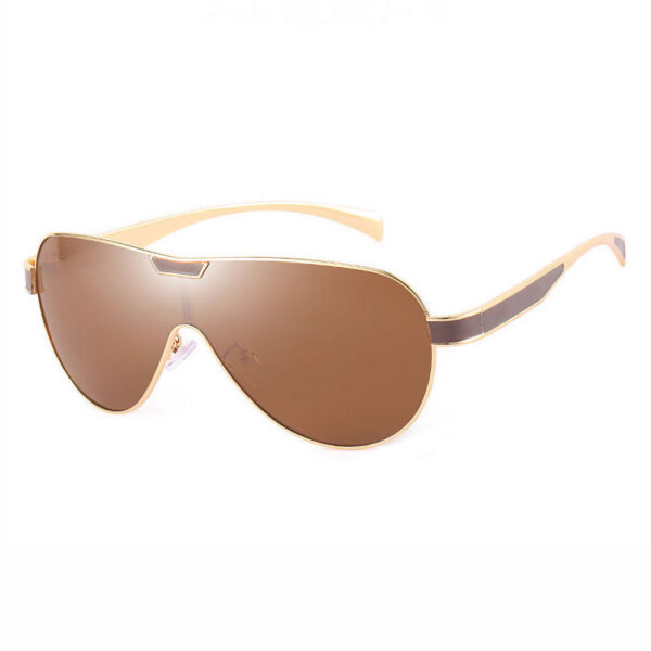 Men's Polarized Shield Sunglasses Gold-Tone Metallic Frame