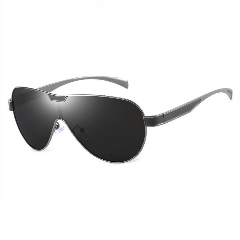 Men's Polarized Shield Sunglasses Gun Grey Metallic Frame